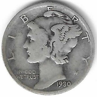 Vintage 1930 Mercury Dime 90% Silver U.S. 10 Cent Coin
