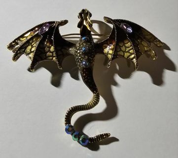 Strikingly Beautiful Gold and Black Dragon Brooch