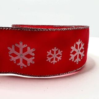 Red Snowflake Sparkly 2” Wire Edge Ribbon 