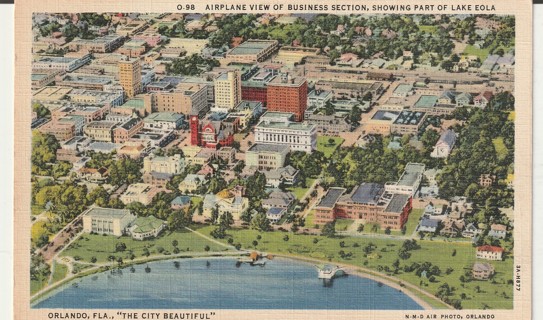 Vintage Used Postcard: Linen: Lake Eola, Orlando, FL