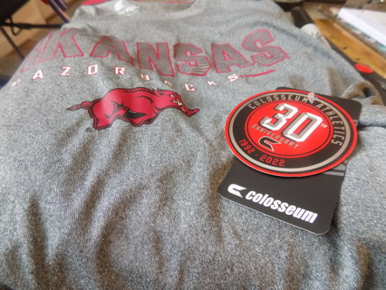 New with tag Men Arkansas Razorback Colosseum Athletics 30th Anniversary T shirt Size XX2