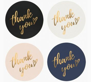 ➡️⭕(8) 1" Classy 'Thank You' stickers with GOLD FOIL WRITING