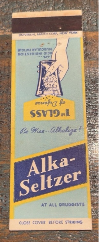 Vintage 1930’s Alka-Seltzer Matchbook Cover 