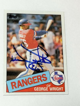 Autographed 1985 Topps #443 George Wright Outfield Texas Rangers