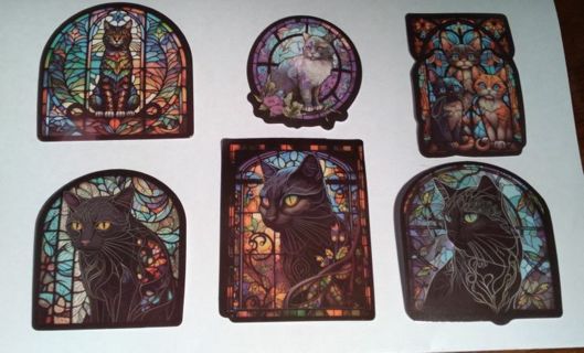 6- "FELINE FRIENDS STAIN GLASS" STICKERS