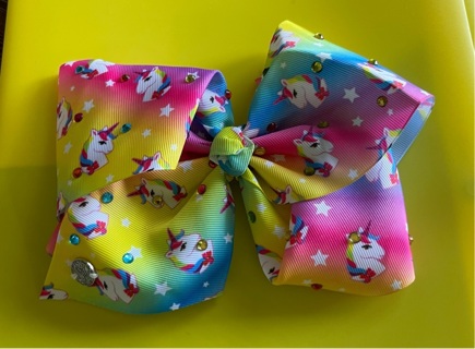 JoJo Siwa Signature Collection Hair Bow - Yellow, Pink, Rainbow Bow with Jojos Unicorn and Stars 