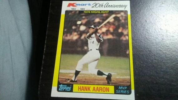 1982 TOPPS KMART 20TH ANNIVERSARY HANK AARON ATLANTA BRAVES BASEBALL CARD# 43 OF 44