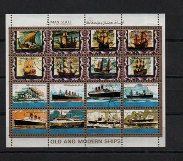 mini sheet of 16 - old and modern ships