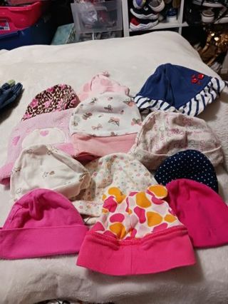 12 baby girl hats size 0-6m