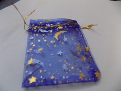 Blue organdy drawstring jewelry bag moon & stars # 3