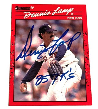 Autographed 1990 Donruss 423 Dennis Lamp Boston Red Sox/ 857 K's Inscription