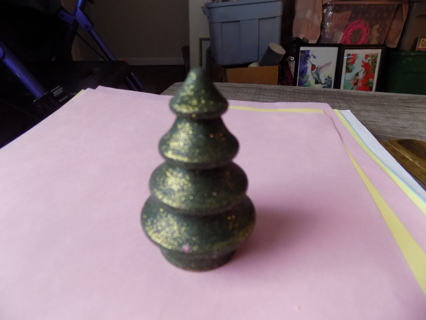 3 inch wooden green & gold glittery Christmas tree # 1