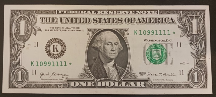 FANCY SERIAL NUMBER STAR NOTE ( 10991111* ) 2017