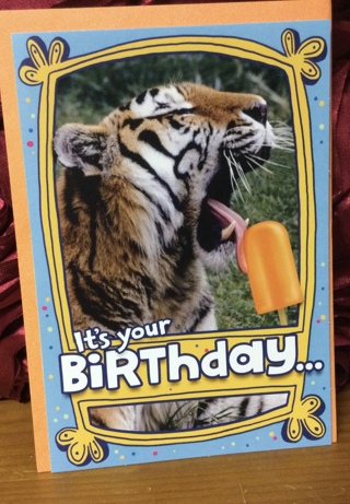 Tiger Licking Popsicle Birthday Card
