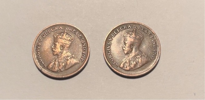 Pair of Vintage King George V Canadian Pennies 