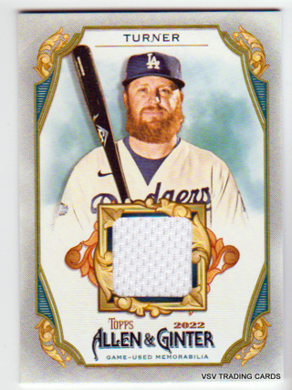 Justin Turner, 2022 Topps Allen & Ginter RELIC Card #AGRB-JT, Los Angeles Dodgers, (LB3)