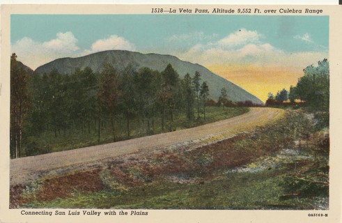 Vintage Unused Postcard: y: Pre Linen: La Vita Pass, Connecting San Luis Valley with Plains