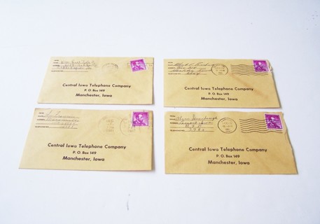 Vintage Full Envelopes with Cancelled Postage Set of 4