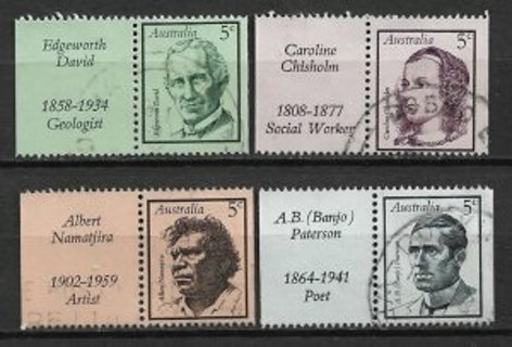 1968 Australia Sc446-9 Famous Australians used booklet singles with tab