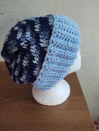 Hand Crocheted Blue and Ombre Hat