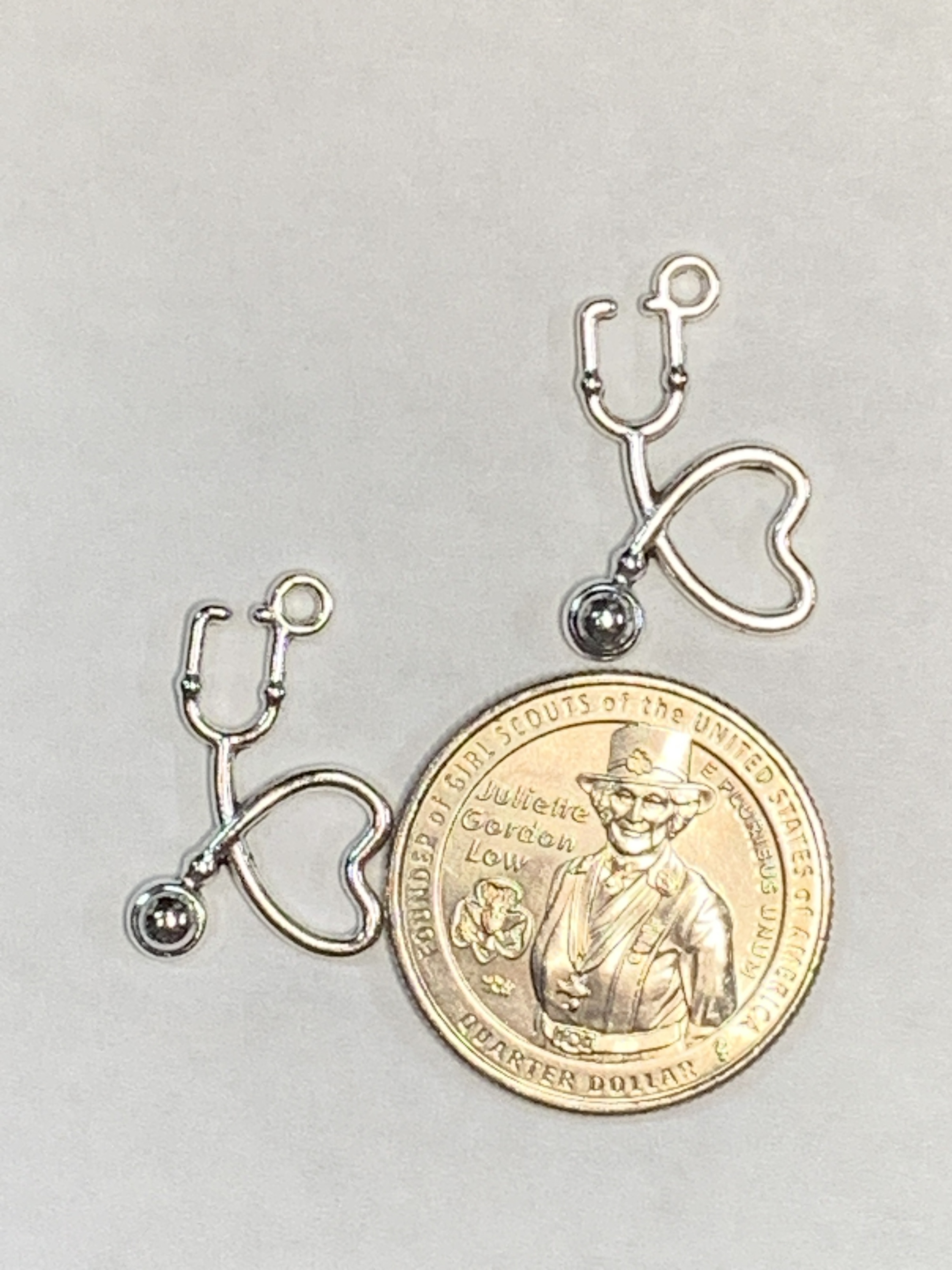 Free: STETHOSCOPE CHARMS~#14~ANTIQUE SILVER~SET OF 2 CHARMS~FREE SHIPPING!