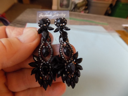 2 iinch long earrings black rhinestone dangles