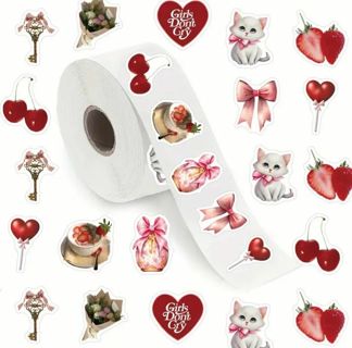 ↗️⭕NEW⭕(10) 1" LOVE HEART KITTEN CHERRIES STRAWBERRY BOW STICKERS!! GIRL CAT