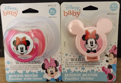 NEW - Disney Baby - Minnie Mouse Pacifier & Pacifier Holder