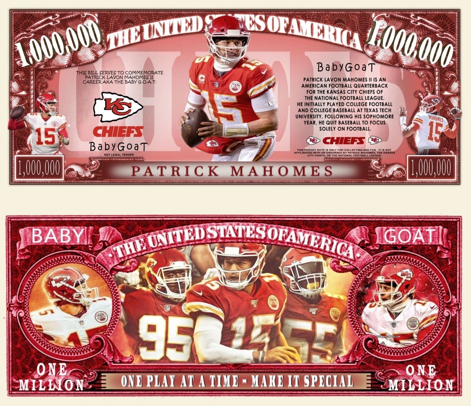 Free: Patrick Mahomes Million Dollar Bill Play Funny Money Novelty Note