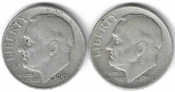 Vintage 1954 Roosevelt Dimes 90% Silver U.S. 10 Cent Coins