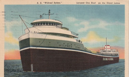 Vintage Used Postcard: gin y: 1958 S.S. Wilfred Sykes, Ore Boat on the Great Lakes