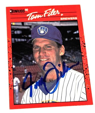 Autographed Tom Filer 1990 Donruss #687 Milwaukee Brewers