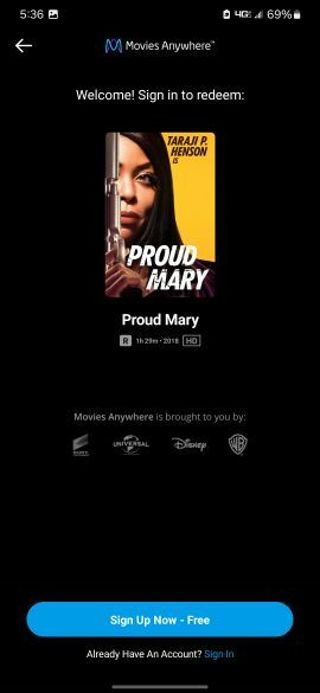 Proud mary Digital HD movie code MA/VUDU/iTunes