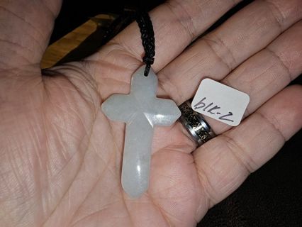 Jade cross with adjustable rope necklace (black #2)