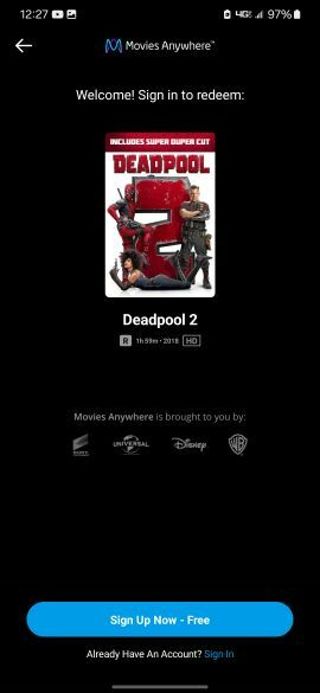 Deadpool 2 Digital HD movie code MA/VUDU/iTunes