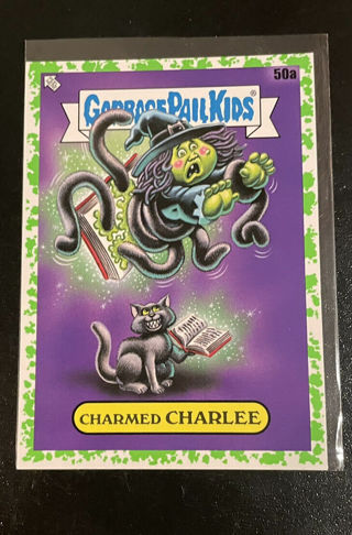 2022 Garbage Pail Kids Book Worms Green Parallel Charmed Charlee 50a Cat Witch GPK Card