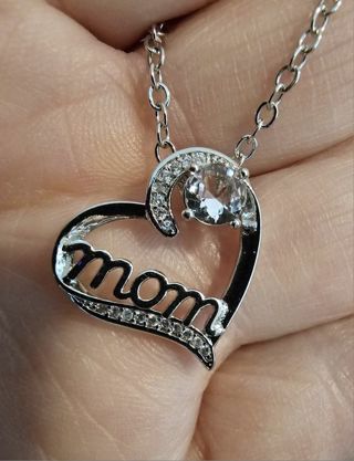 Hollow Heart Shaped Inlaid Rhinestone Mom Pendant