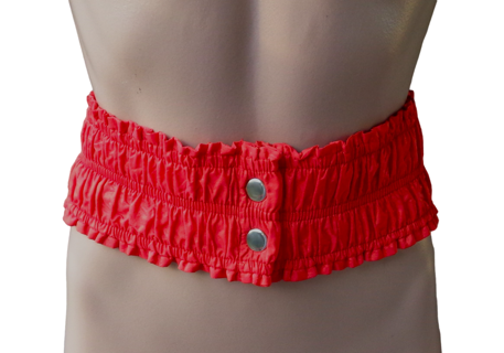 New Cejon Red Ruffle Shirred Ruched Stretchy Double Snap Belt Pinup Rockabilly