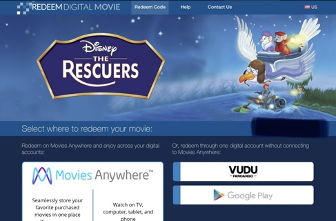 Disney The Rescuers HD Digital Code