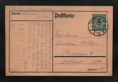 Third Reich - used old postcard - postmarked 14.3.1924 in Berlin