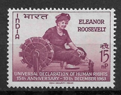 1963 India Sc379 Eleanor Roosevelt at Spinning Wheel MNH