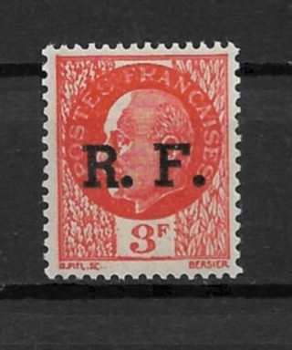 1942 France Sc445 3f Petain MNH with R.F. overprint