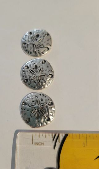 LOT OF THREE BIG SAND DOLLAR SILVERTONE CHARMS- beading/jewelry supplies