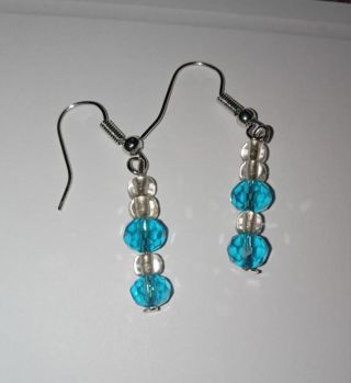 Blue Crystal glass beaded hook earrings nip