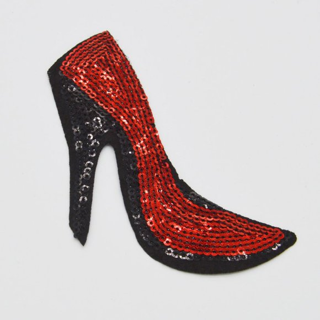 NEW Red Sequin Glitter Heel Shoe IRON ON PATCH Sequin Adhesive Patch FREE SHIPPING