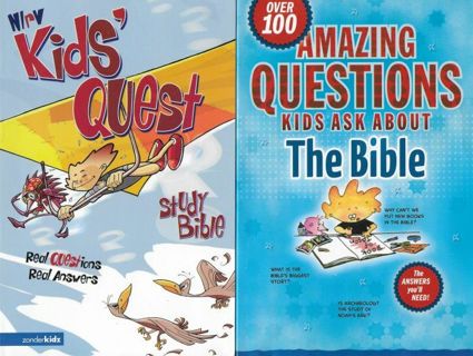 2 BOOKS ~ Kids' Quest Study BIBLE & Amazing Questions Kids Ask About The Bible 