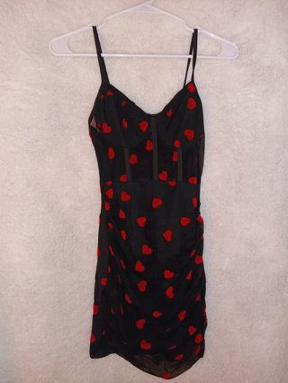 SHEIN Black Mesh Panel Dress with Hearts / Ladies Size Small