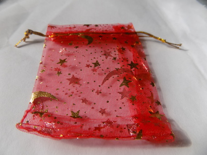 Red organdy drawstring jewelry bag gold moon & stars # 2