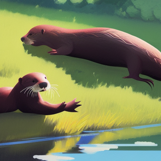 Listia Digital Collectible: Otters on the River Bank