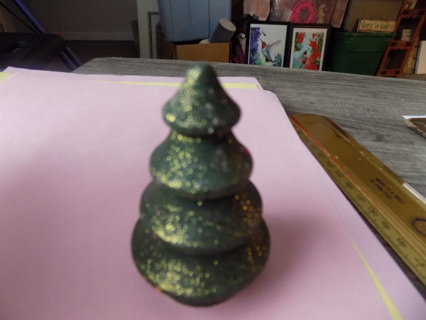 3 inch wooden green and gold Christmas tree # 2